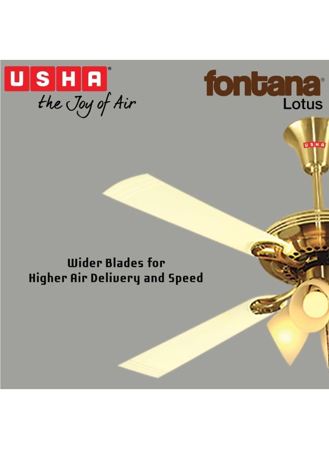 USHA Fontana Orchid 1230mm ISI Ceiling Fan with Decorative Lights|BEE Star Rated|100% Copper Motor|RF Remote, High Air Speed and Delivery|2 Year Warranty|(Gold Ivory) Pack of 1 - Image 2